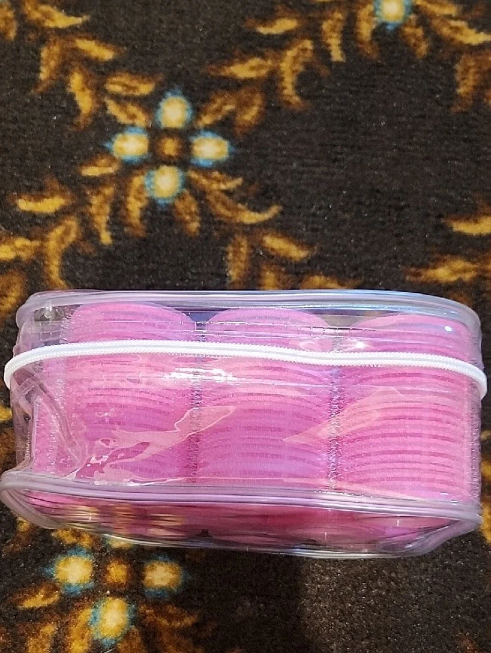 Set of Pink Hook-and-Loop Hair Rollers in Clear Case